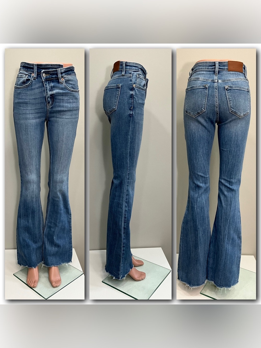 Artemis Design Co High Rise Flare Jeans 24 Light Wash Raw Hem Boho